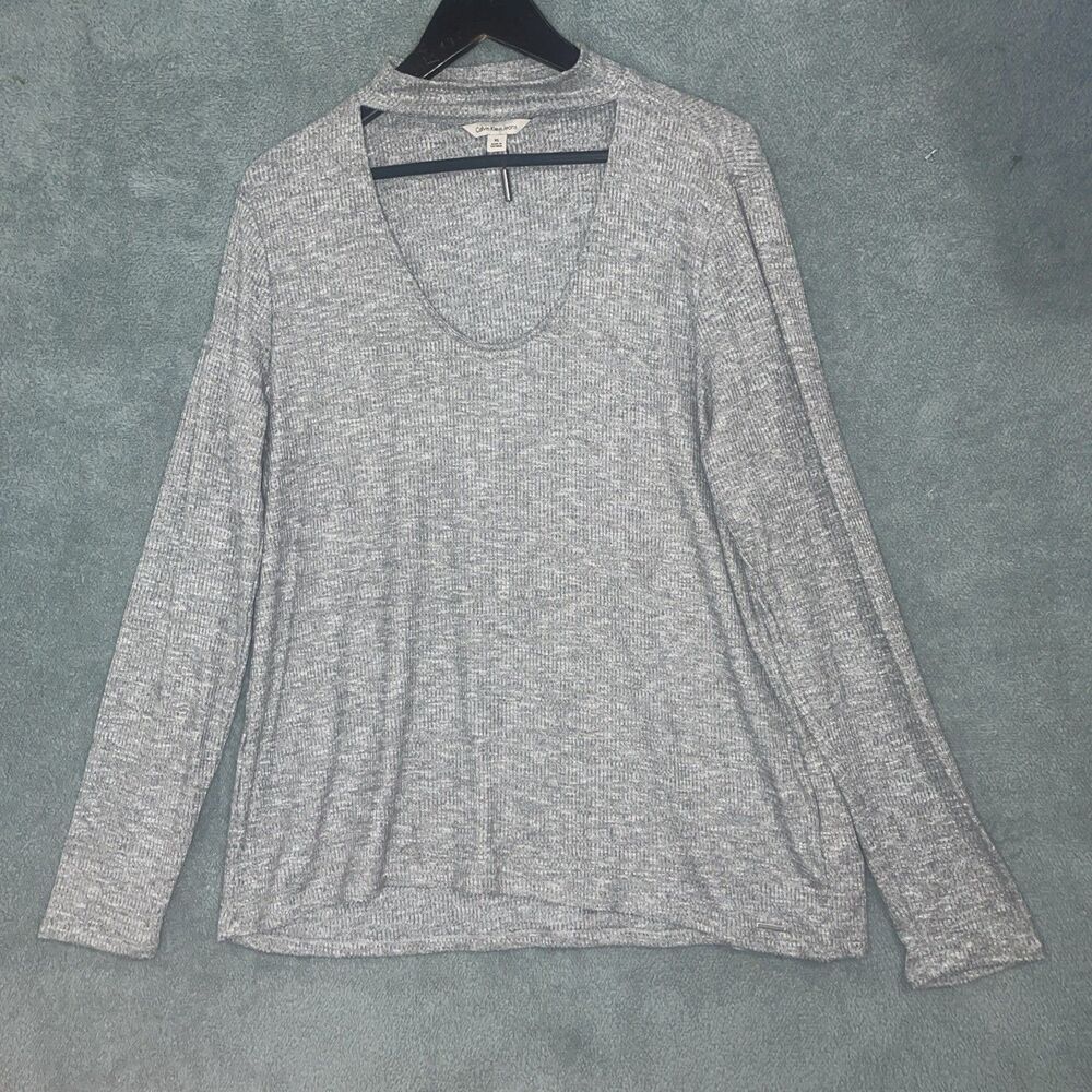 Calvin‎ Klein Womens Top Extra Large Grey Mock Neck Minimalist Capsule Classic